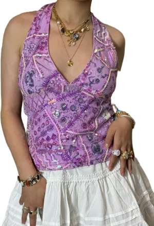 Women Y2k Sequin Tank Top Sparkly Low Cut Cami Top Pearl Sleeveless Crop Top Rhinestone Floral Camisole
