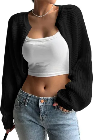 Womens Bolero Shrug Sweaters Long Sleeve Open Front Rib Knit Cropped Cardigan Sweater