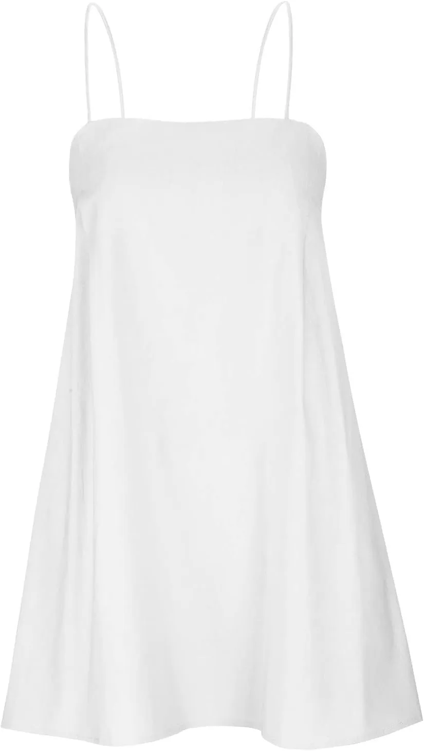 Womens Casual Summer Dresses Sexy Spaghetti Strap Slip Dress Cotton Linen Cover ups Beach Vacation Tunic Dress