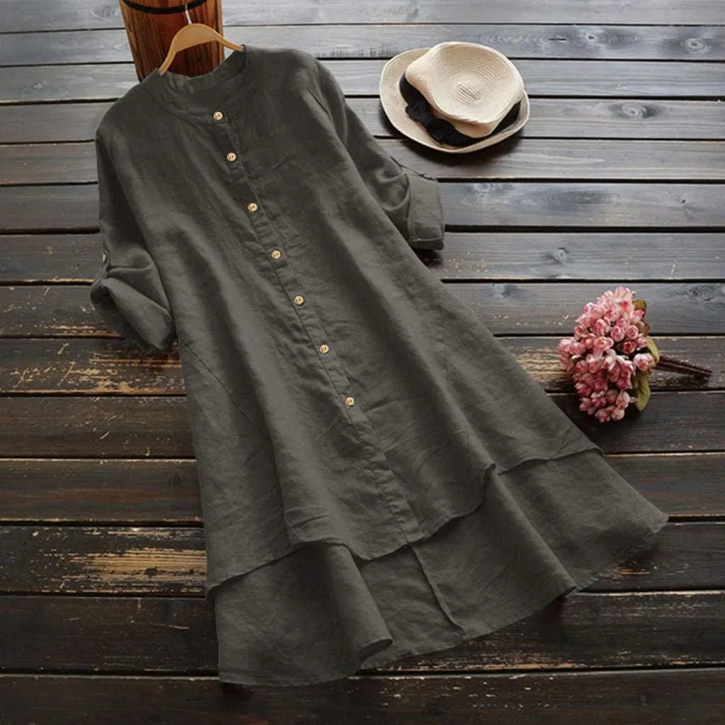 Womens Cotton Linen Hoodies Plus Size Button Down Roll-up Long Sleeve Drawstring Beach Yoga Summer Solid T Shirt Tops