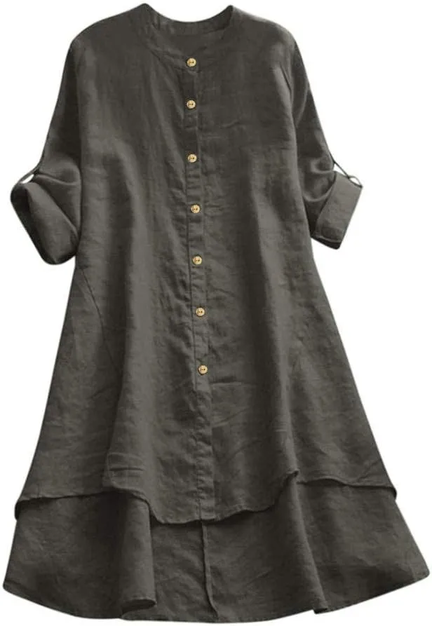 Womens Cotton Linen Hoodies Plus Size Button Down Roll-up Long Sleeve Drawstring Beach Yoga Summer Solid T Shirt Tops