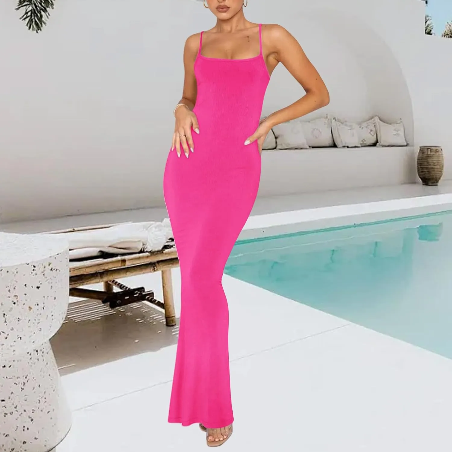 Womens Dresses Sexy Lounge Slip Long Dress Bodycon Spaghetti Strap Sleeveless Maxi Dresses Elegant Dressy Dress 2025