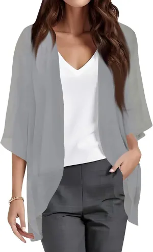 Women's Floral Print Puff Sleeve Kimono Cardigans Loose Chiffon Cardigan Beach Cover Up Open Front Blouse Tops