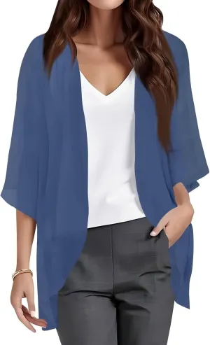 Women's Floral Print Puff Sleeve Kimono Cardigans Loose Chiffon Cardigan Beach Cover Up Open Front Blouse Tops
