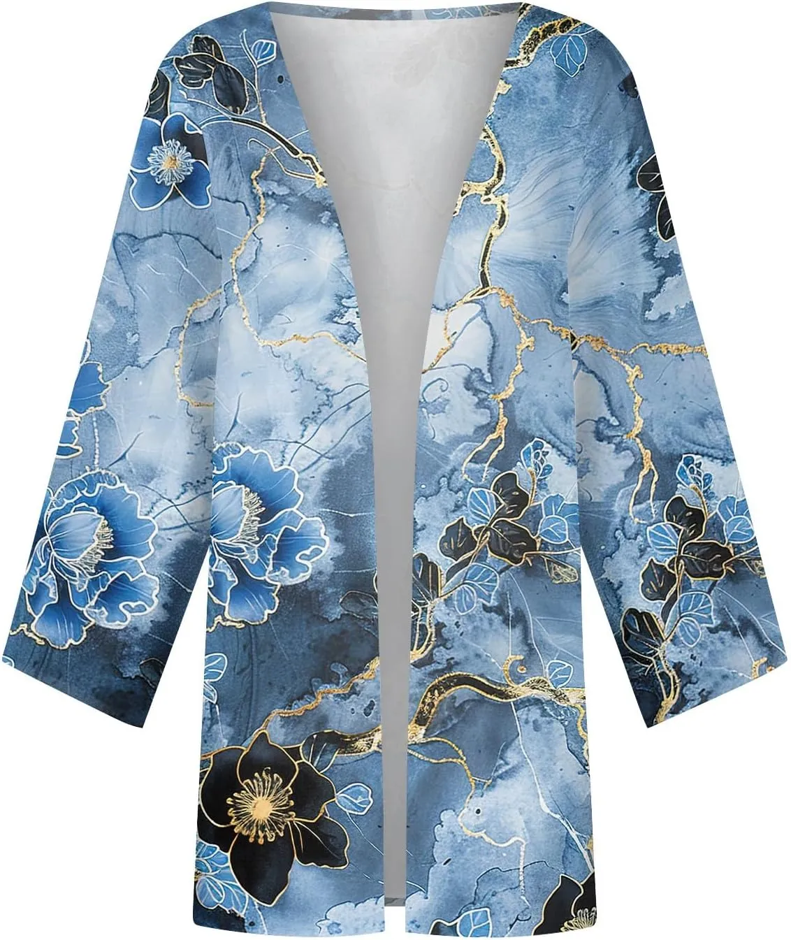 Womens Hawaiian Boho Lightweight Jackets Floral Print Puff Sleeve Kimono Cardigan Loose Cover Up Casual Blouse Top