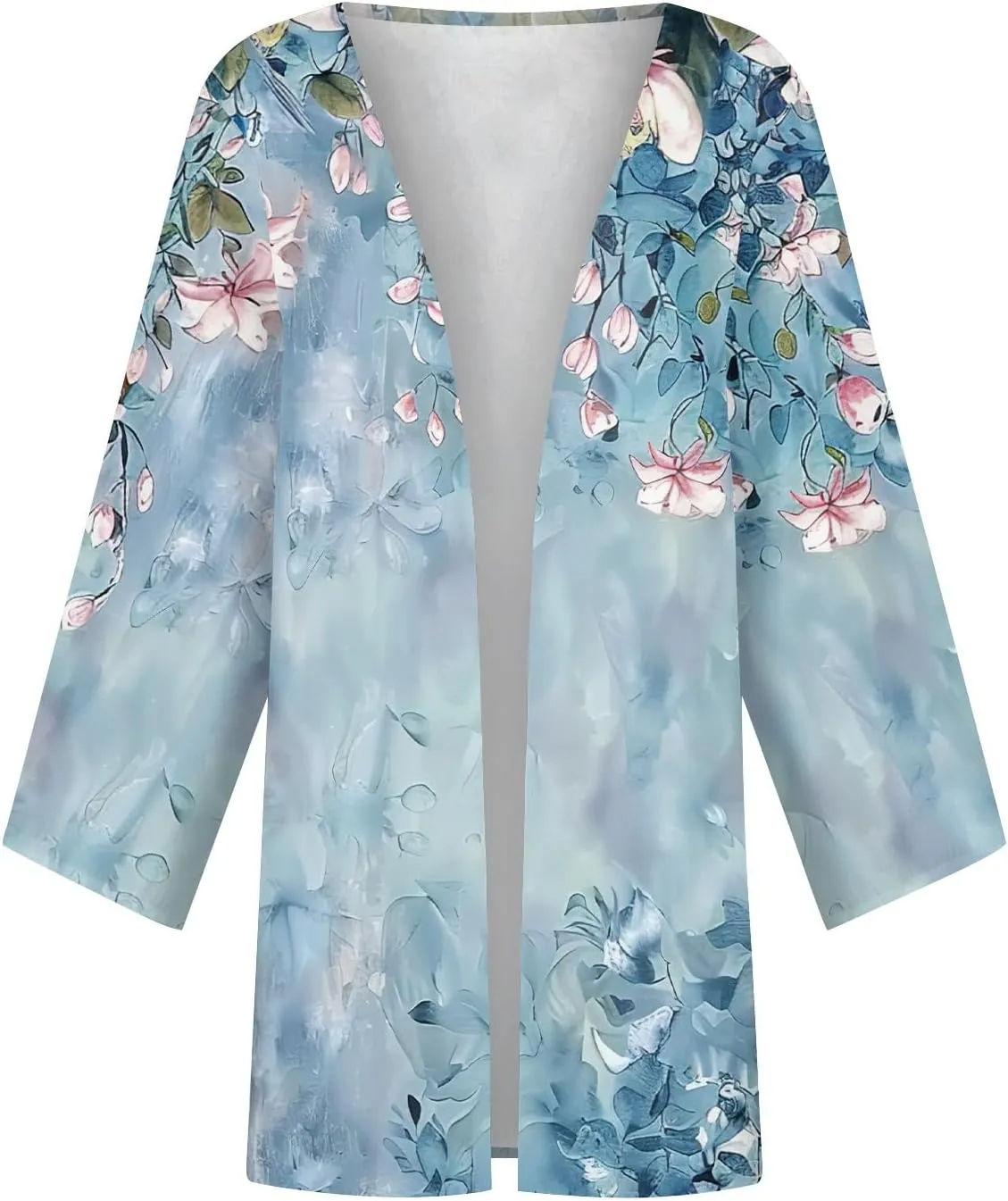 Womens Hawaiian Boho Lightweight Jackets Floral Print Puff Sleeve Kimono Cardigan Loose Cover Up Casual Blouse Top