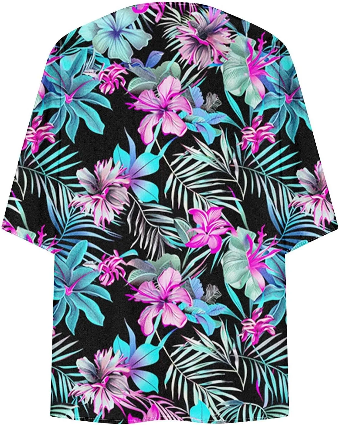 Womens Kimono Cardigans Chiffon Beach Cover Ups Swimwear 3/4 Puff Sleeve Boho Floral Print Hawaiian Shirt Summer Tops