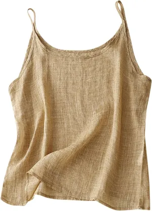 Womens Linen Tank Top Sleeveless Spaghetti Strap Top Casual Solid Color Tops Dressy Fashion Tops Summer Flowy Tank Top