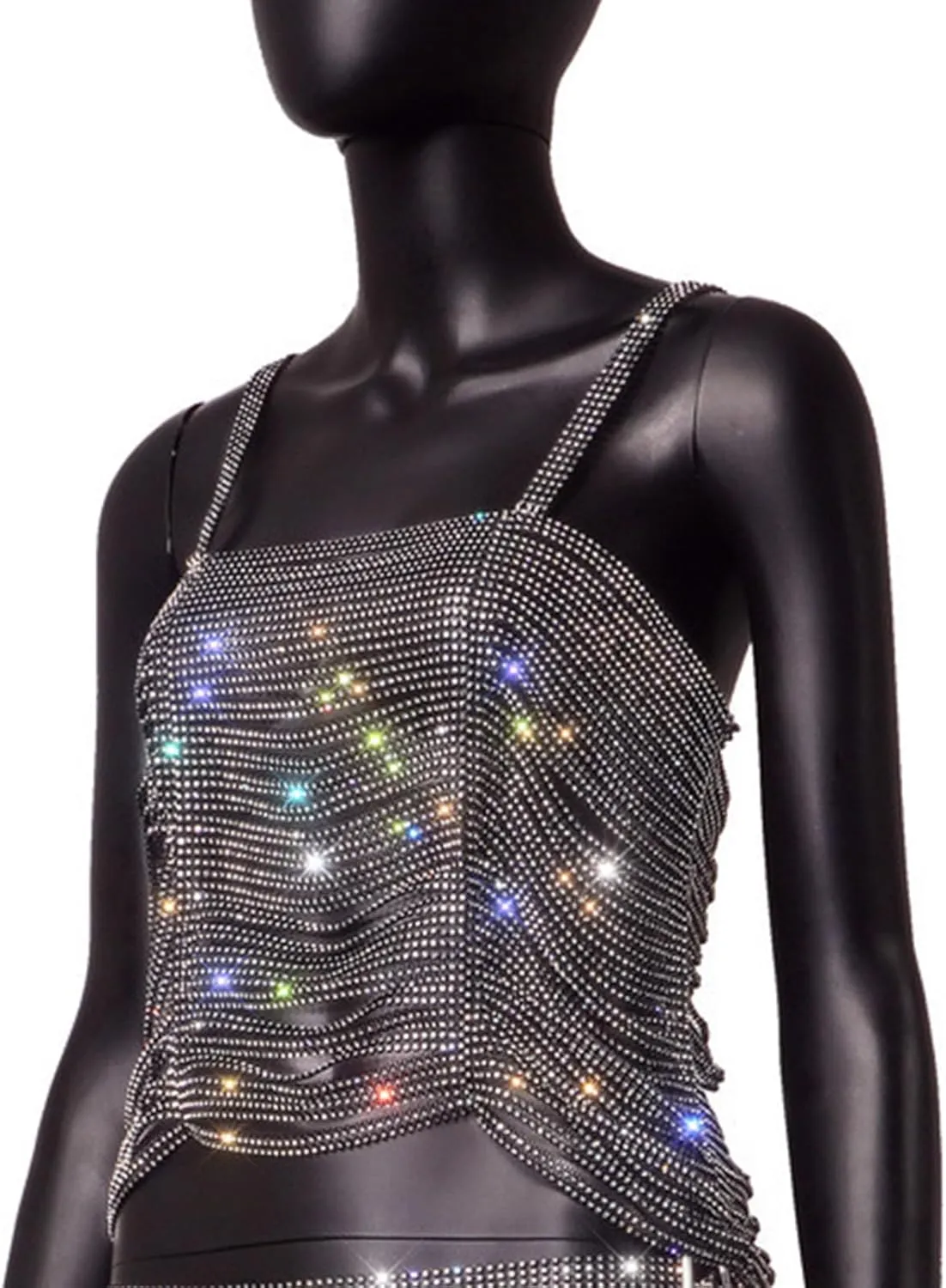 Womens Rhinestone Sparkly Sequin Top Sexy Crop Top Glitter Sleeveless Cami Vest Tank Tops Rave Disco Concert Outfits