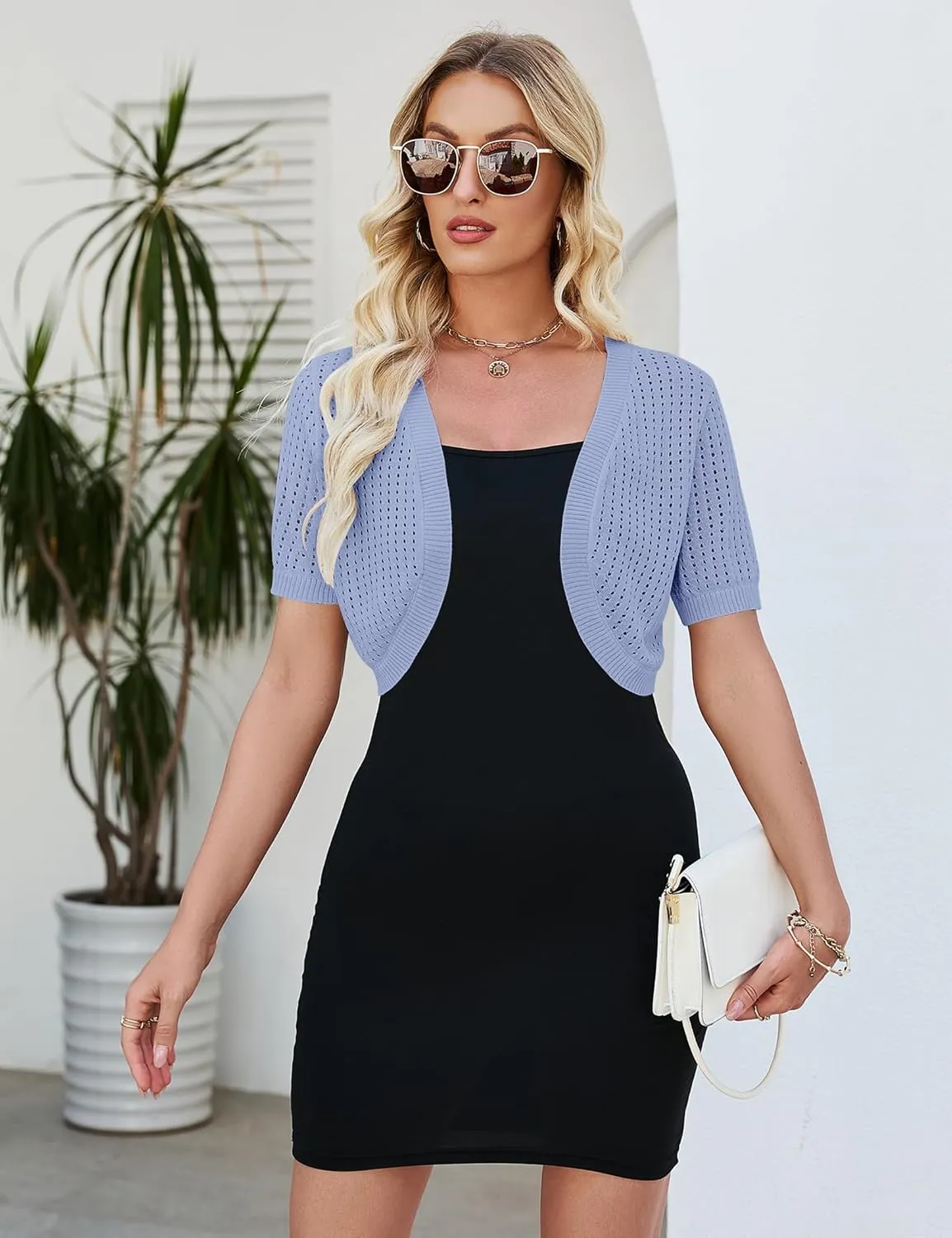 Womens Short Sleeve Shrug Cardigan Bolero Lightweight Open Front Knit Sweater Cardigans Shrug for Dress S-XXL