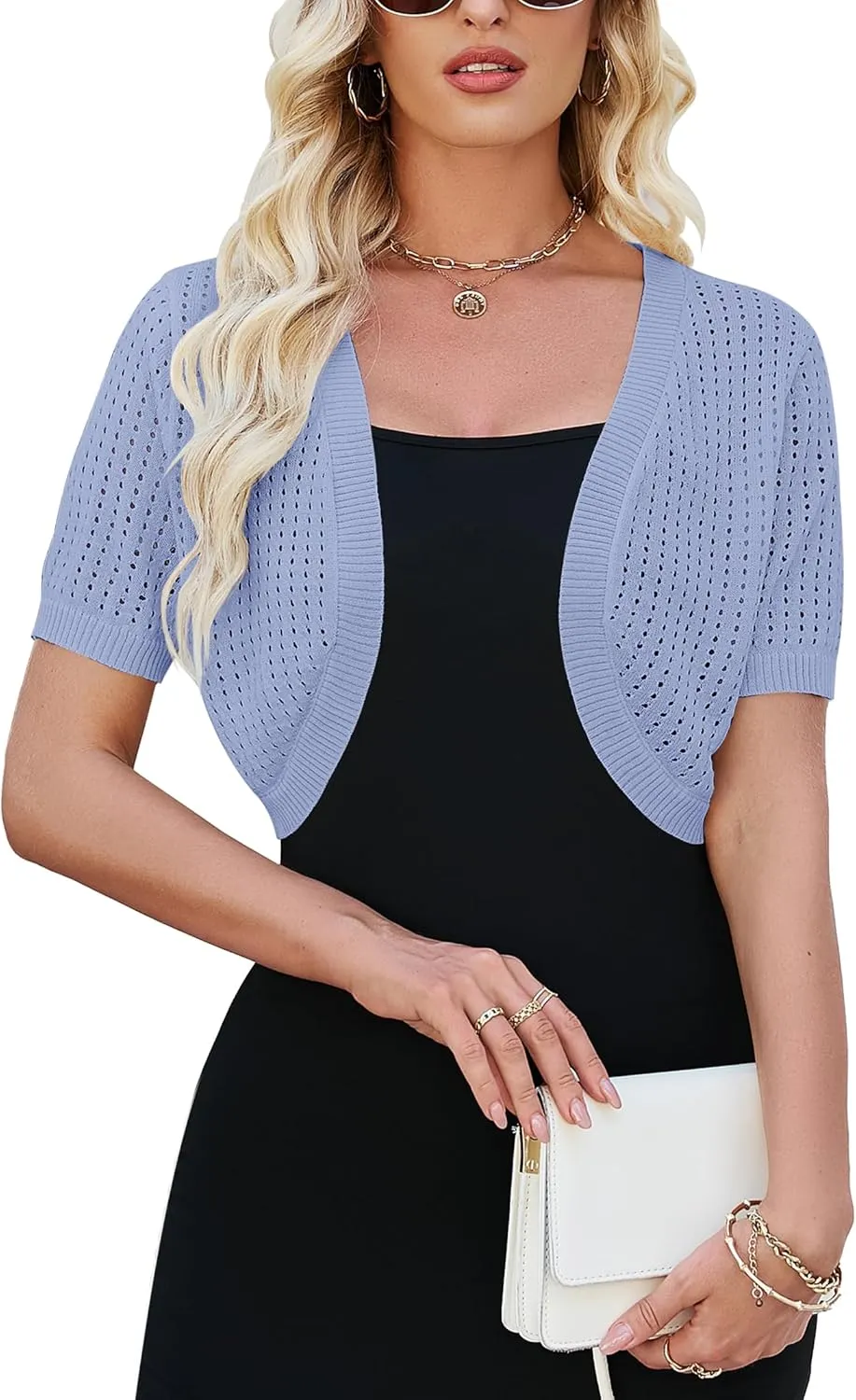 Womens Short Sleeve Shrug Cardigan Bolero Lightweight Open Front Knit Sweater Cardigans Shrug for Dress S-XXL