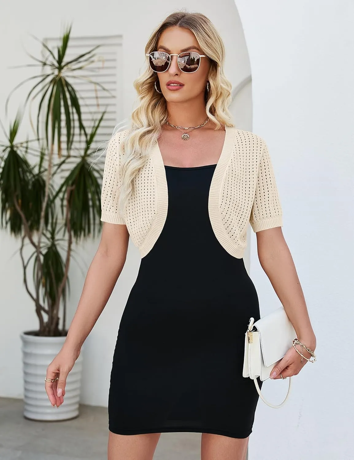 Womens Short Sleeve Shrug Cardigan Bolero Lightweight Open Front Knit Sweater Cardigans Shrug for Dress S-XXL