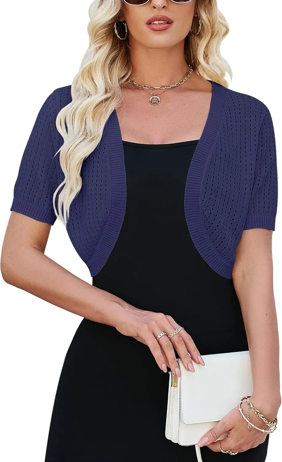 Womens Short Sleeve Shrug Cardigan Bolero Lightweight Open Front Knit Sweater Cardigans Shrug for Dress S-XXL
