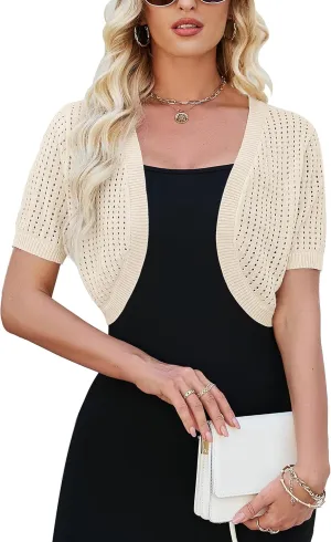 Womens Short Sleeve Shrug Cardigan Bolero Lightweight Open Front Knit Sweater Cardigans Shrug for Dress S-XXL