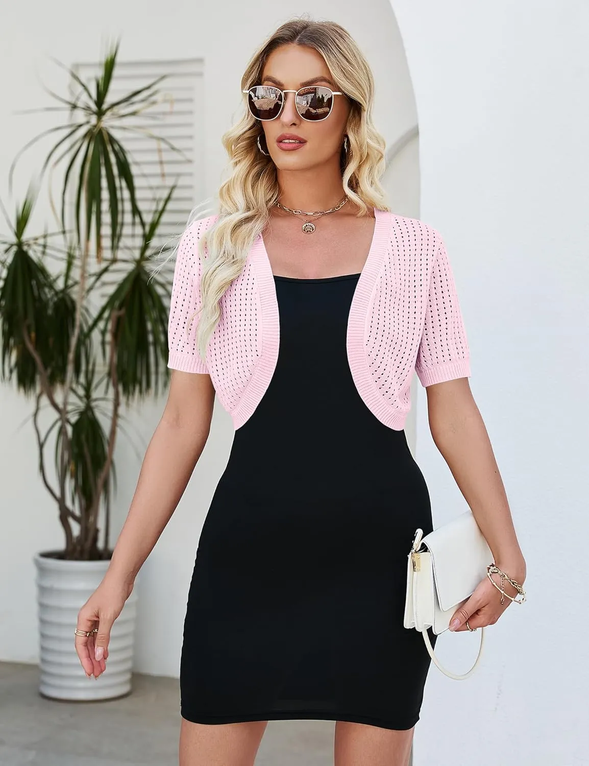 Womens Short Sleeve Shrug Cardigan Bolero Lightweight Open Front Knit Sweater Cardigans Shrug for Dress S-XXL