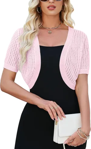Womens Short Sleeve Shrug Cardigan Bolero Lightweight Open Front Knit Sweater Cardigans Shrug for Dress S-XXL