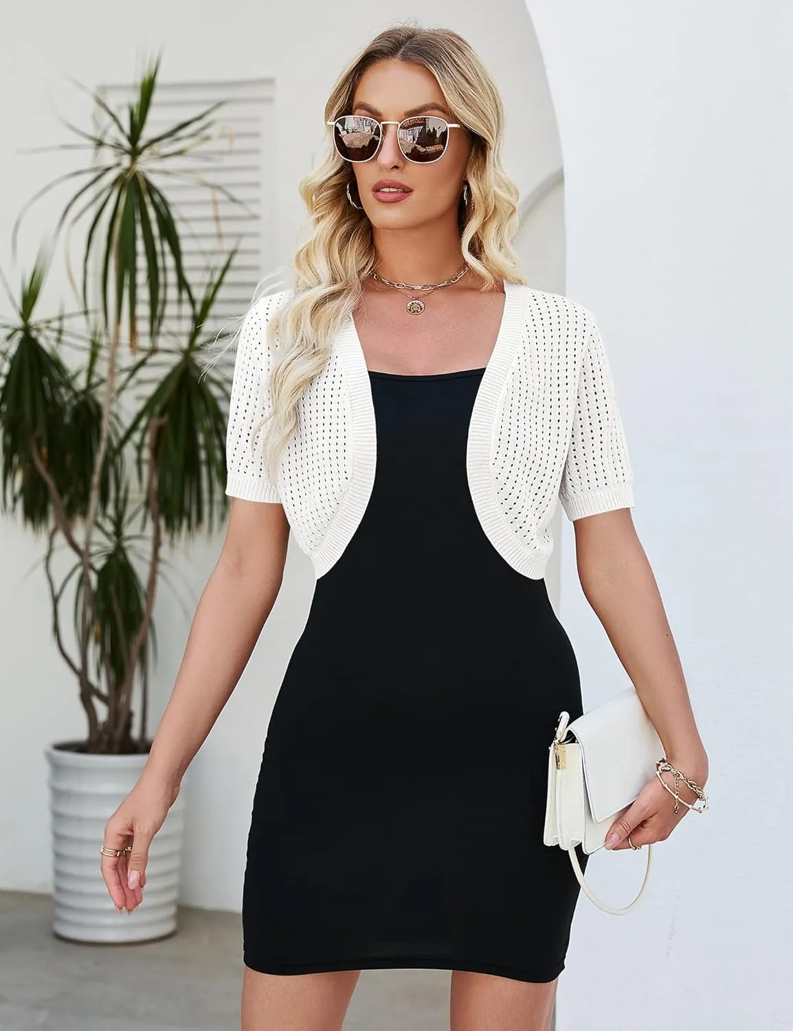 Womens Short Sleeve Shrug Cardigan Bolero Lightweight Open Front Knit Sweater Cardigans Shrug for Dress S-XXL