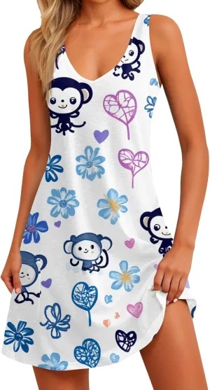 Womens Summer Dresses Beach V Neck Swimsuit Coverup Vacation Casual Dress with Pocket 2025 Printed Sundress