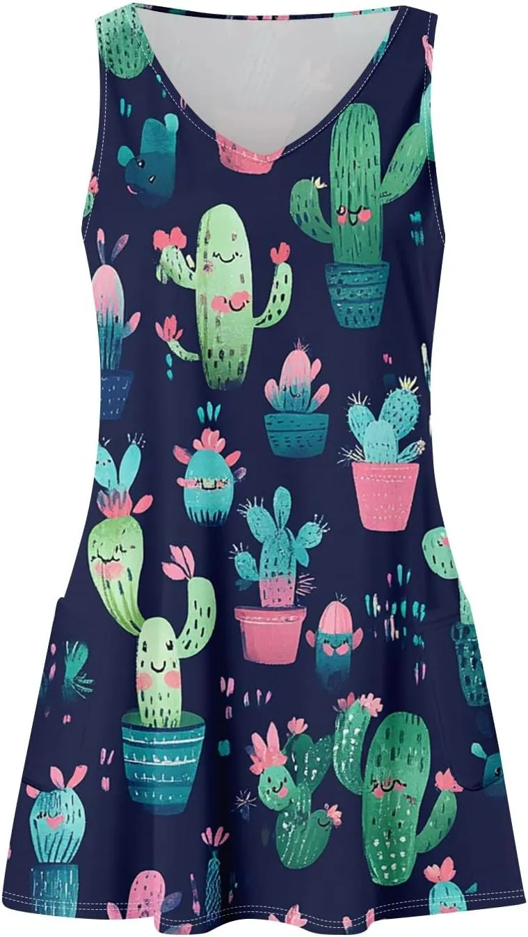 Womens Summer Dresses Beach V Neck Swimsuit Coverup Vacation Casual Dress with Pocket 2025 Printed Sundress