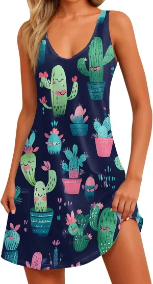 Womens Summer Dresses Beach V Neck Swimsuit Coverup Vacation Casual Dress with Pocket 2025 Printed Sundress