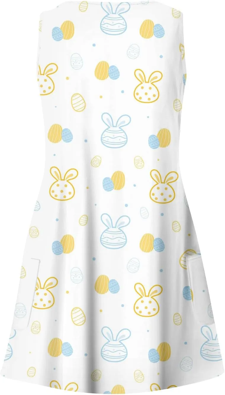 Womens Summer Dresses Sleeveless V Neck Swimsuit Coverup Casual Vacation Dress with Pocket Beach Printed Sundress