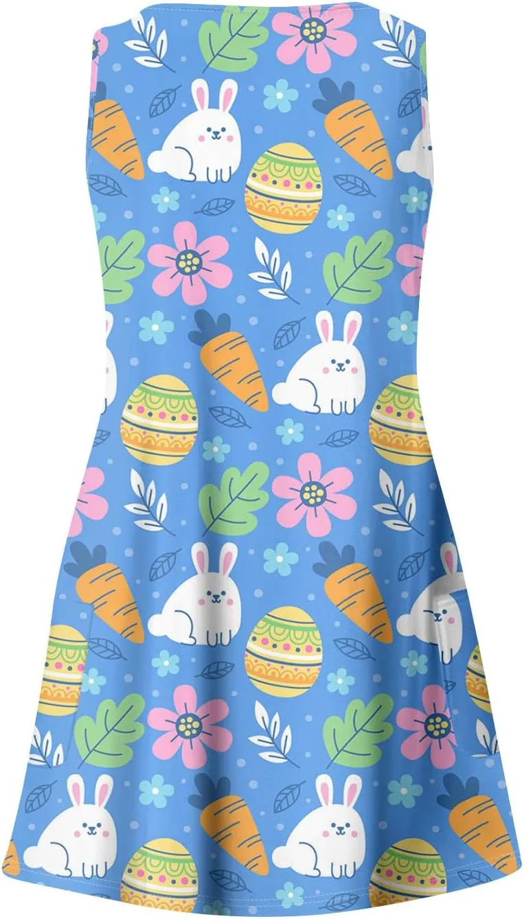 Womens Summer Dresses Sleeveless V Neck Swimsuit Coverup Casual Vacation Dress with Pocket Beach Printed Sundress
