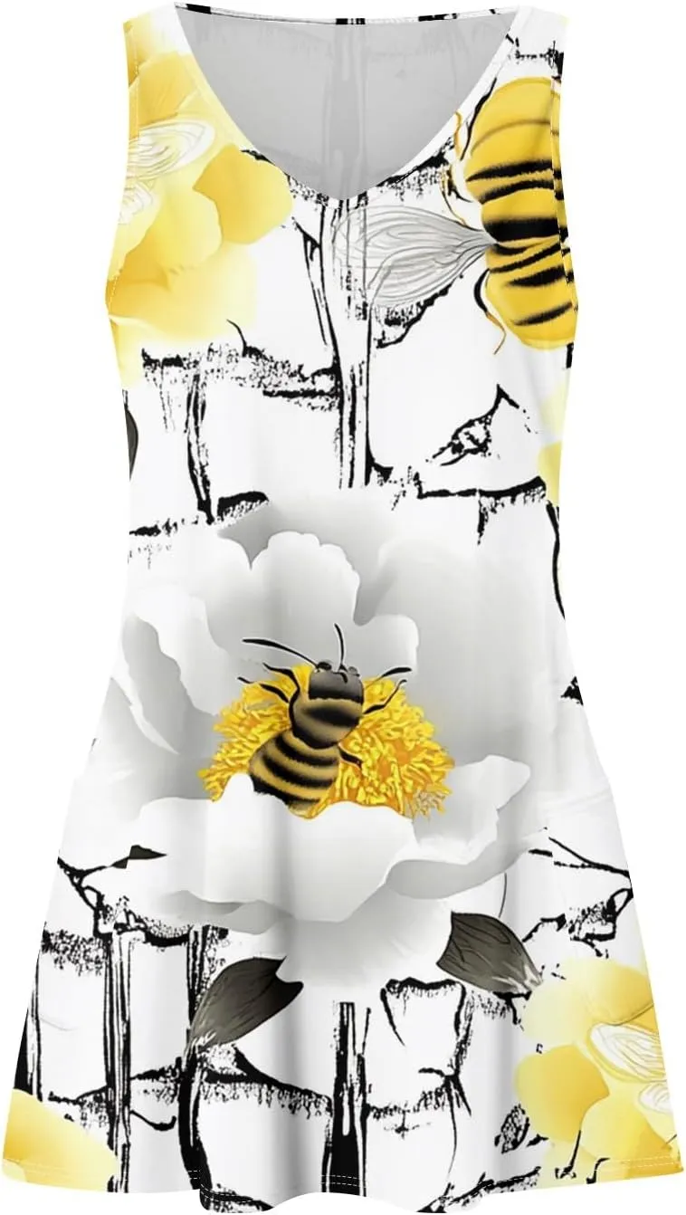Womens Summer Dresses Sleeveless Vacation Swimsuit Coverup Beach Printed Sundress Casual 2025 Dress with Pocket