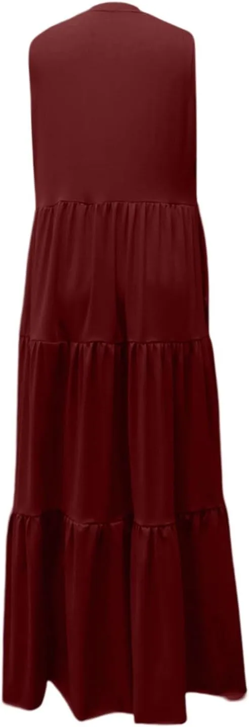 Womens Summer Striped Dress Sleeveless Knitted Contrast Color Side Slit Casual Maxi Beach Dress