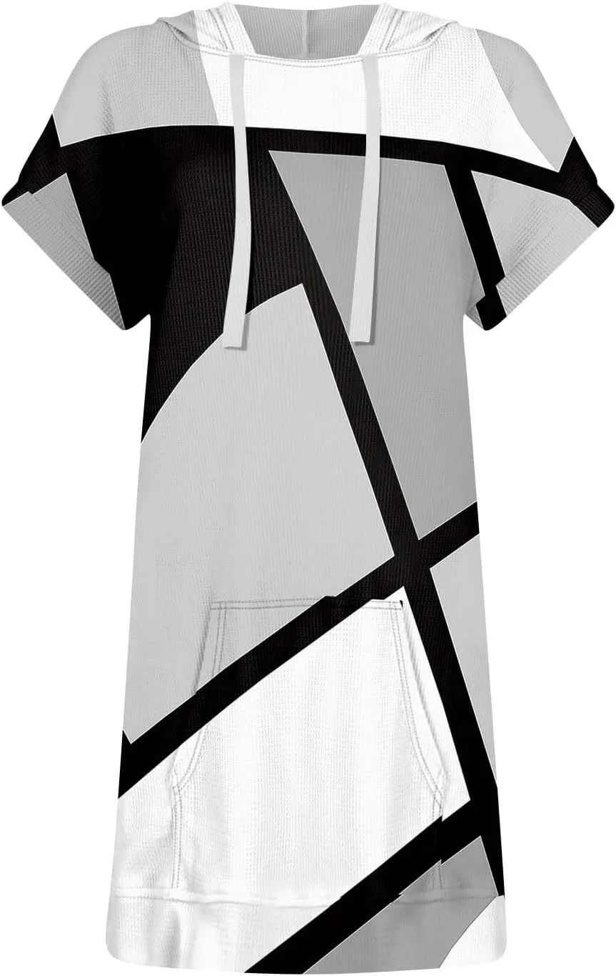 Womens Summer Waffle Short Sleeve Long Shrits With Pockets Oversized Hoodies Tunics Or Tops To Wear With Leggings