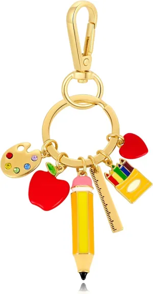 WOWORAMA Teacher Keychain Bag Charm Cute Apple Pencil Purse Charm Keyring Teacher Appreciation Key Chains with Ruler Palette Charms Accessories