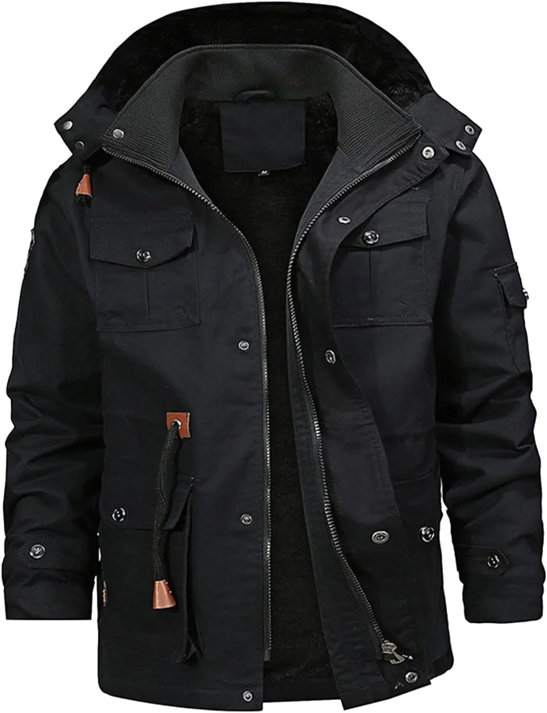 XIAXOGOOL Down Jacket Men,Men's Cargo Jacket Winter Warm Coats Fleece Lined Military Cool Jackets Cotton With Hood