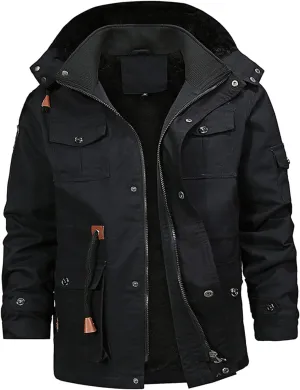 XIAXOGOOL Down Jacket Men,Men's Cargo Jacket Winter Warm Coats Fleece Lined Military Cool Jackets Cotton With Hood