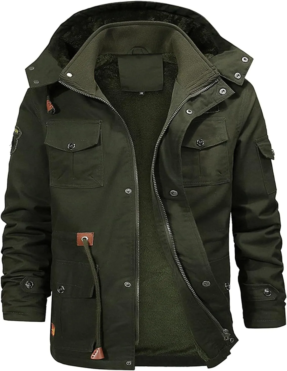 XIAXOGOOL Down Jacket Men,Men's Cargo Jacket Winter Warm Coats Fleece Lined Military Cool Jackets Cotton With Hood