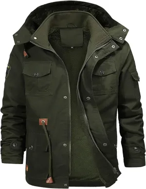 XIAXOGOOL Down Jacket Men,Men's Cargo Jacket Winter Warm Coats Fleece Lined Military Cool Jackets Cotton With Hood