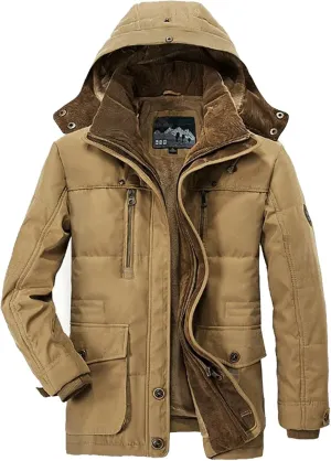 XIAXOGOOL Overcoat For Men,Men's Fleece Hoodie Sherpa Jacket Zipper Warm Fuzzy Windproof Winter Coats Outwear Multi Pockets